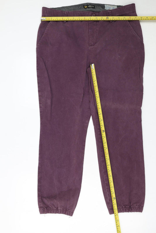 Lee Women's Purple Corduroy Tapered Leg Regular Fit Trousers Size 14