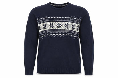 Nautica Men's Blue Fair Isle Cotton Crew Neck Jumper XL