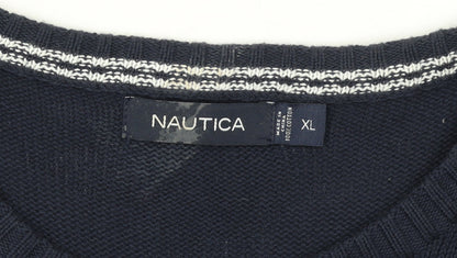 Nautica Men's Blue Fair Isle Cotton Crew Neck Jumper XL