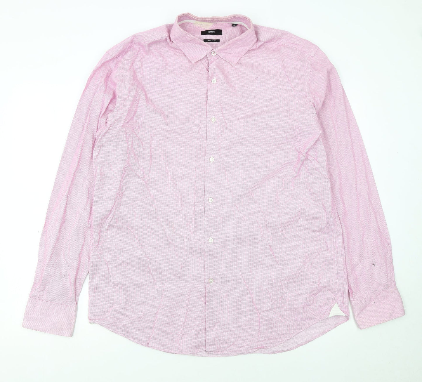 Hugo Boss Men's Pink Regular Fit Long Sleeve Button-Up Shirt Size 17.5