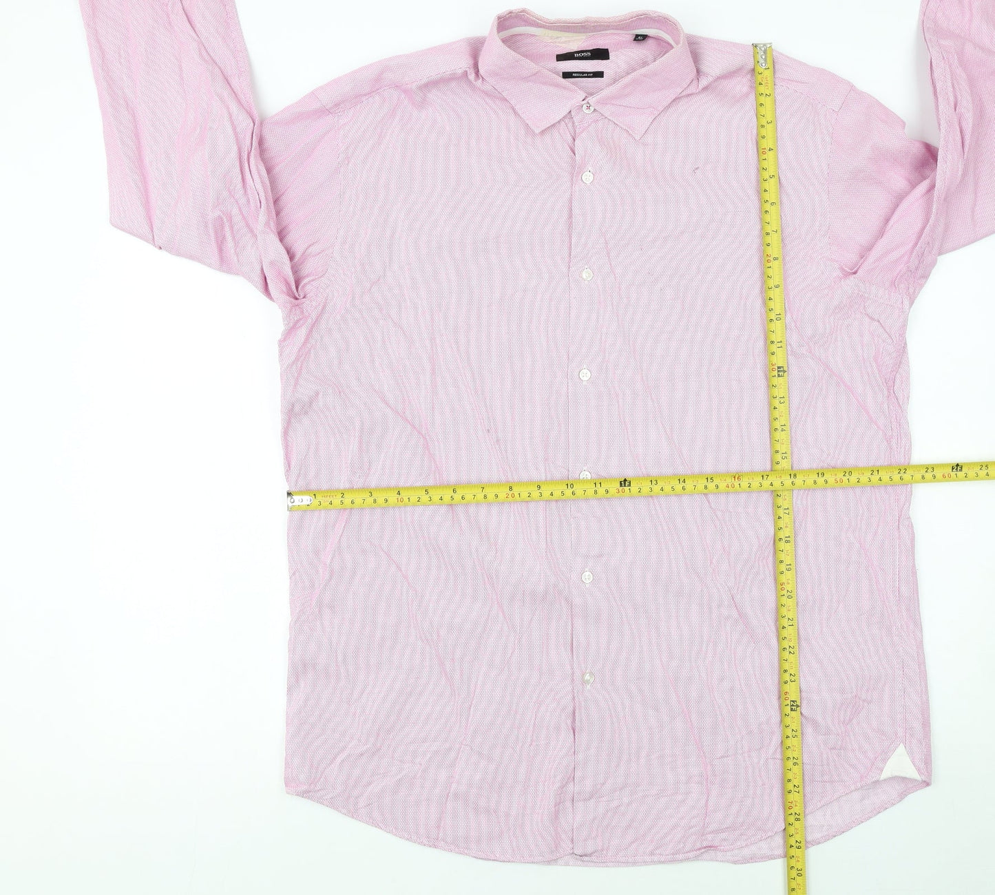 Hugo Boss Men's Pink Regular Fit Long Sleeve Button-Up Shirt Size 17.5