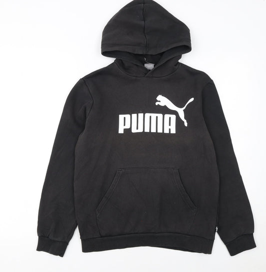 Puma Boys Black Hoodie Size 13-14 Years Pullover Cotton Blend Fleece