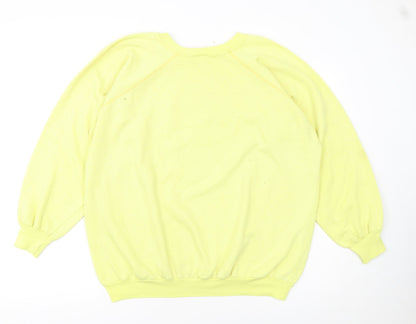 Guess Women Yellow Pullover Sweatshirt L Teddy Bear Graphic Vintage