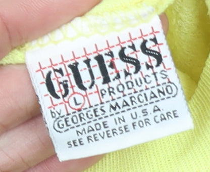 Guess Women Yellow Pullover Sweatshirt L Teddy Bear Graphic Vintage