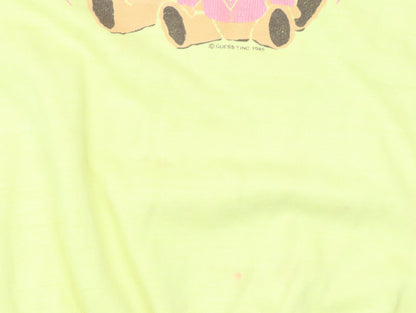 Guess Women Yellow Pullover Sweatshirt L Teddy Bear Graphic Vintage