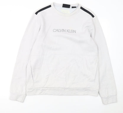 Calvin Klein Men’s White Logo Sweatshirt Size M Crew Neck Pullover