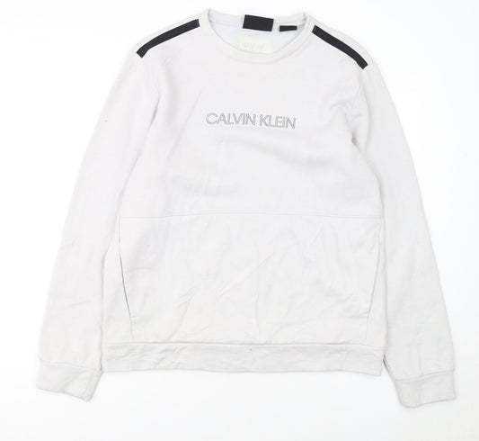 Calvin Klein Men’s White Logo Sweatshirt Size M Crew Neck Pullover