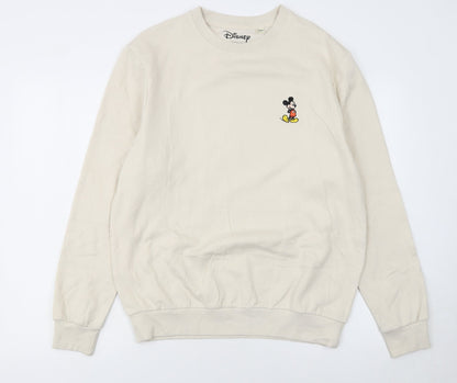 Disney Women Beige Mickey Mouse Pullover Sweatshirt Size 12 L