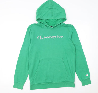 Champion Boys Green Pullover Hoodie 13-14 Years Logo Graphic Cotton Blend
