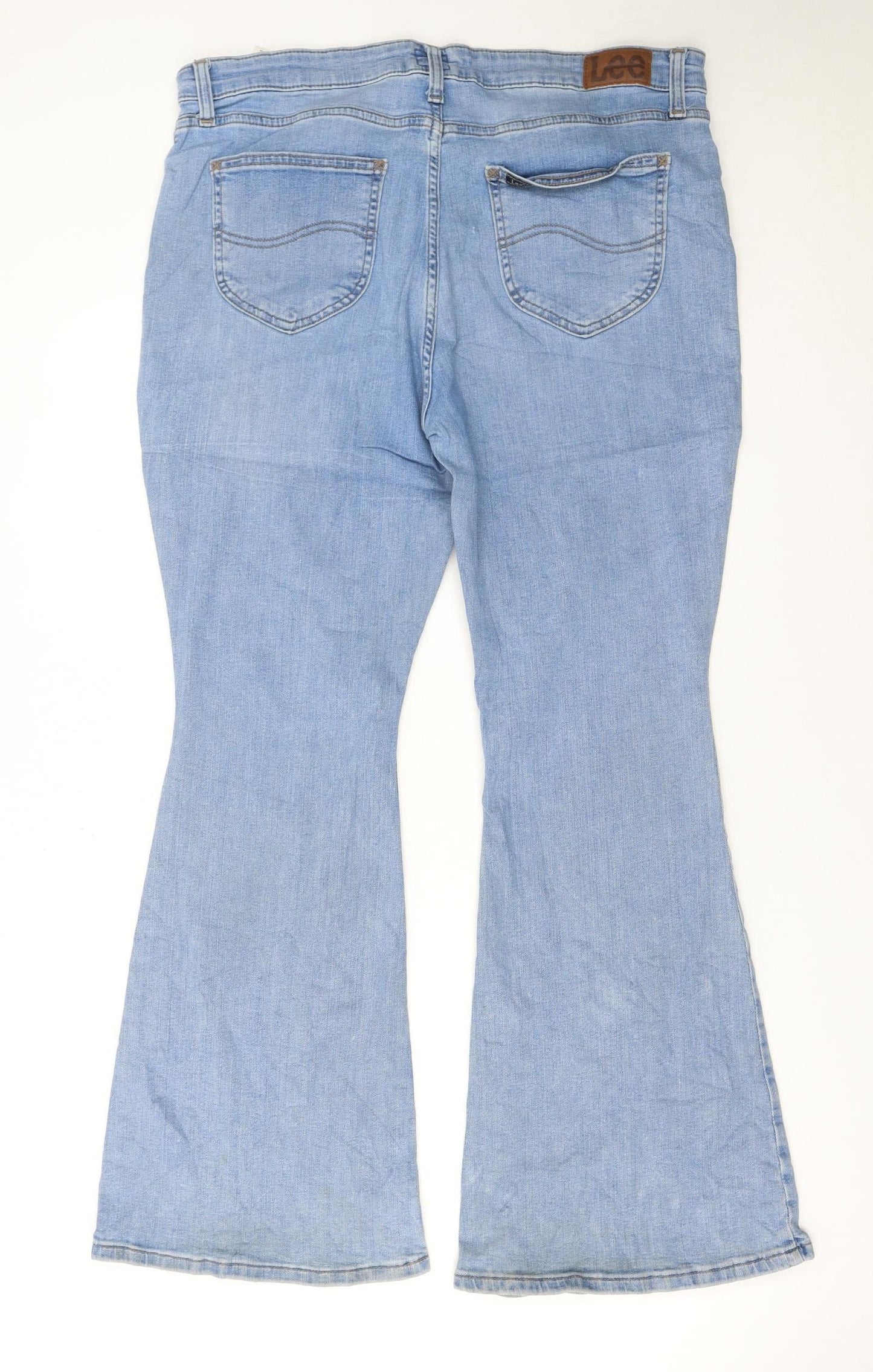 Lee Women's Blue Flared Denim Jeans Size 18 Petite Mid Rise