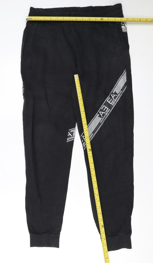 Emporio Armani EA7 Men's Black Jogger Trousers Size M Logo Stretch