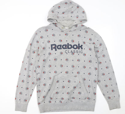 Reebok Classic Men's Grey Pullover Hoodie M Graphic Print Sportswear