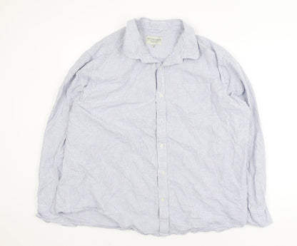 Racing Green Men's Blue Striped Cotton Long Sleeve Button-Up Shirt 2XL
