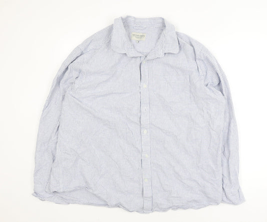 Racing Green Men's Blue Striped Cotton Long Sleeve Button-Up Shirt 2XL