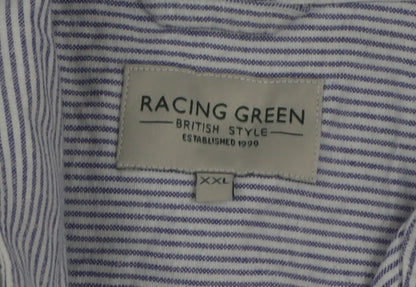 Racing Green Men's Blue Striped Cotton Long Sleeve Button-Up Shirt 2XL