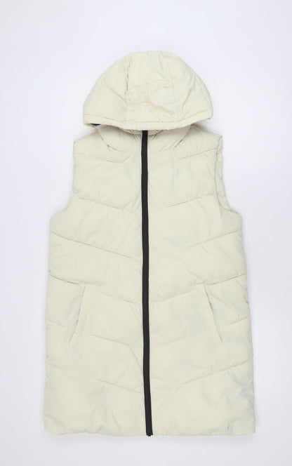 ADPT. Women's Ivory Long Puffer Hooded Waistcoat Size S