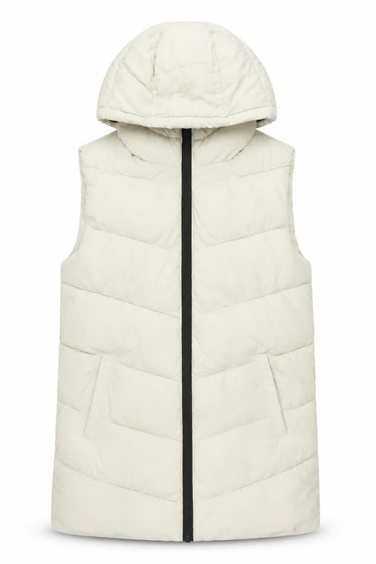 ADPT. Women's Ivory Long Puffer Hooded Waistcoat Size S