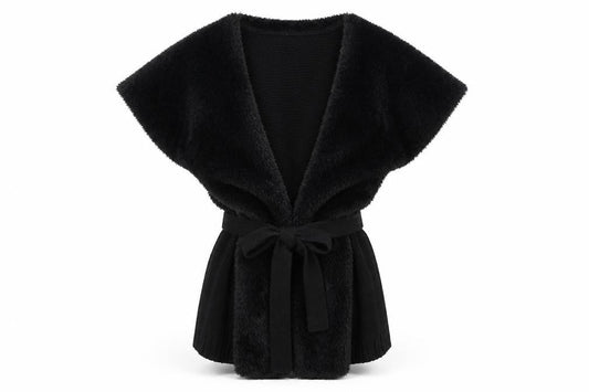 Oasis Women Black Faux Fur Belted Waistcoat Small