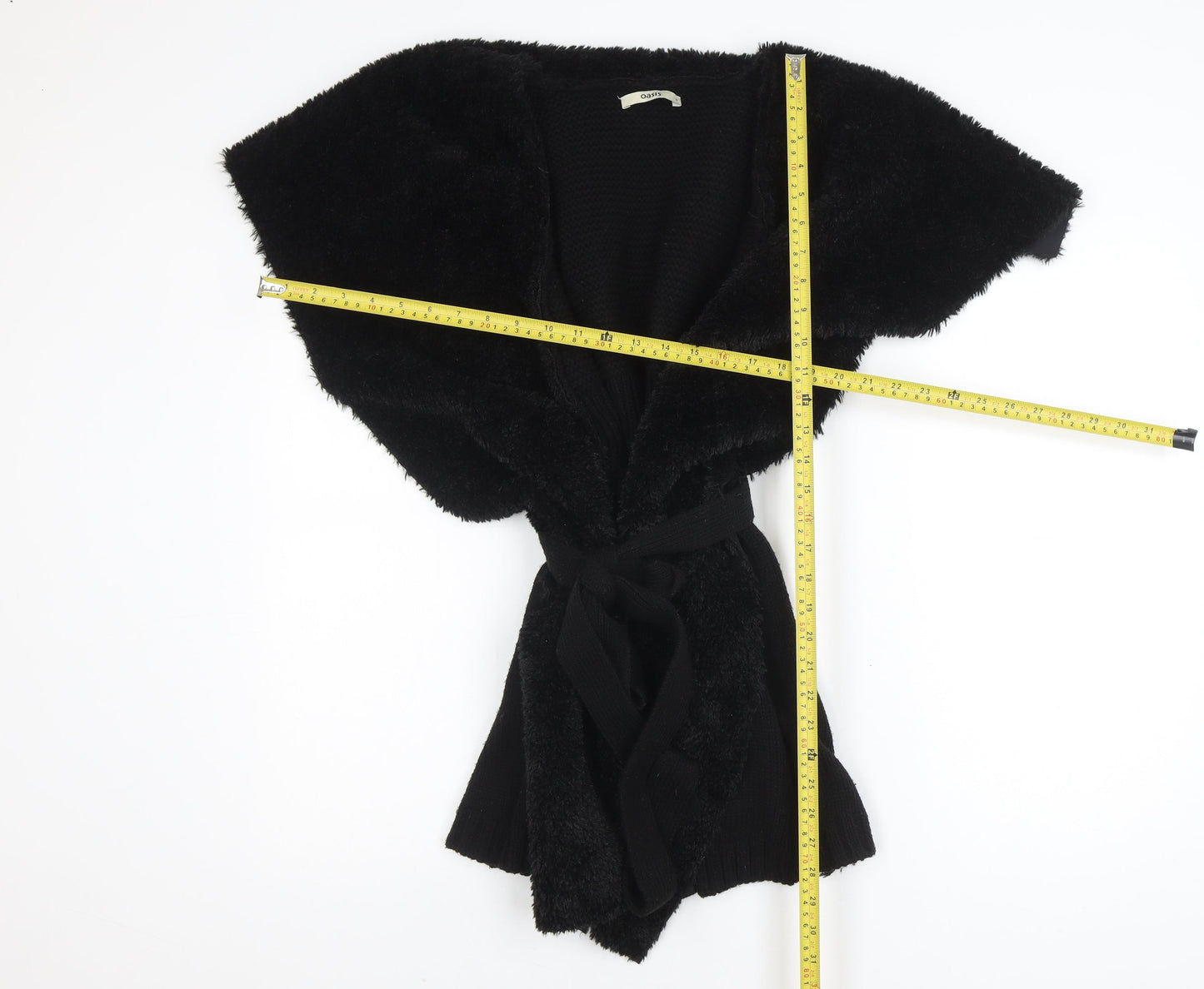 Oasis Women Black Faux Fur Belted Waistcoat Small