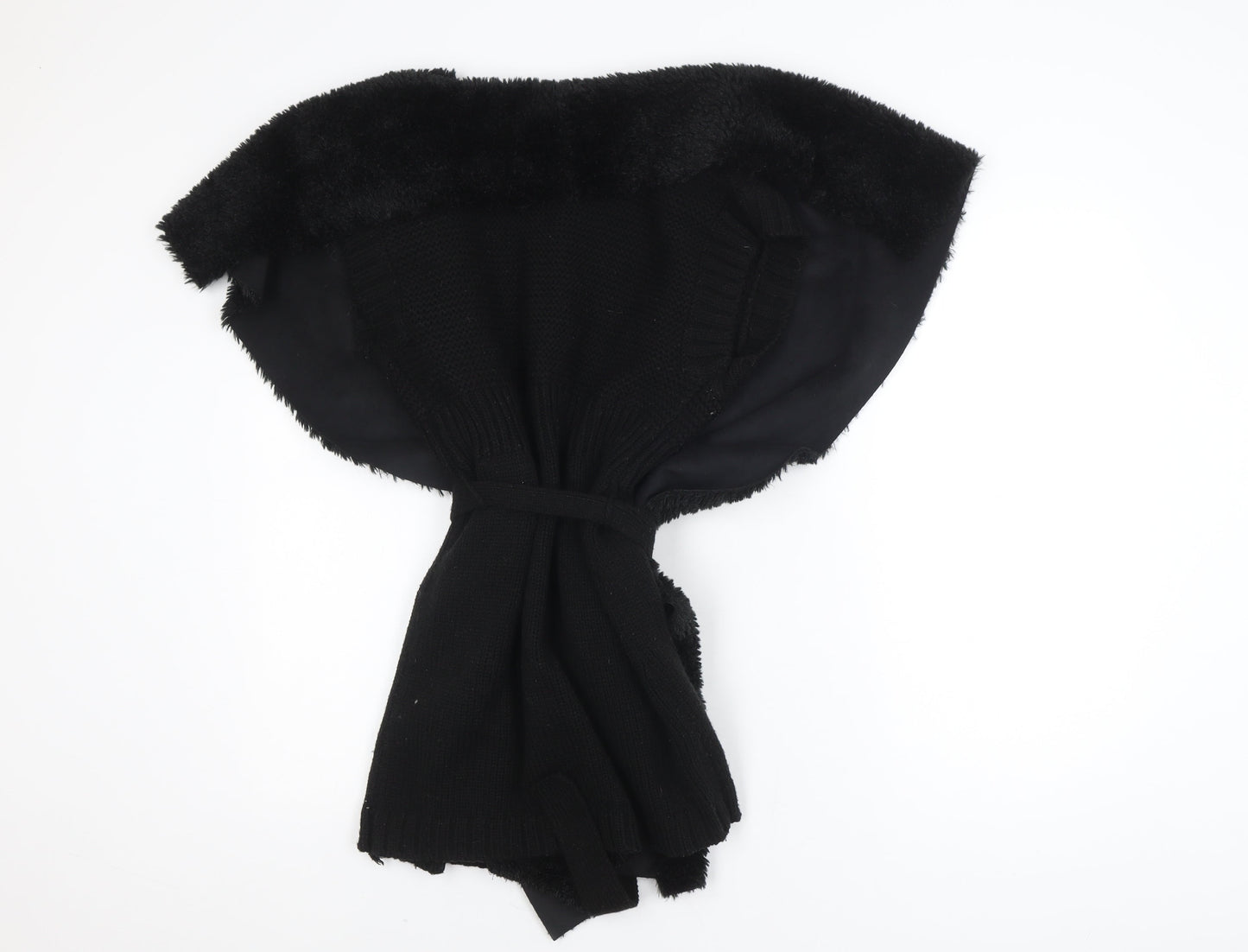 Oasis Women Black Faux Fur Belted Waistcoat Small