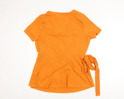 Capsule Women's Orange Wrap V-Neck Short Sleeve Blouse Size 18