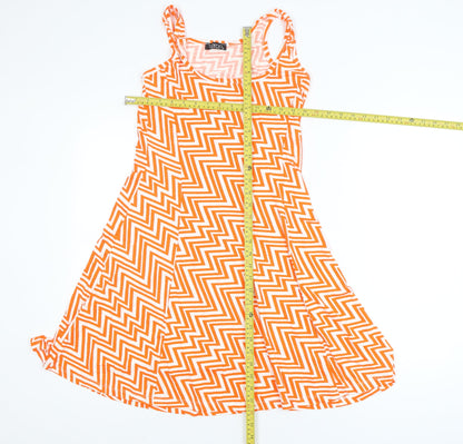 Tiamo Women’s Orange Chevron A-Line Sleeveless Jersey Dress XL
