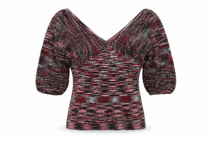 Windsor Womens Multicoloured L Cropped Knit V-Neck Puff Sleeve Blouse