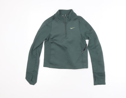 Nike Boys Green Therma-Fit Pro 1/4 Zip Athletic Jacket Size S 128-137cm