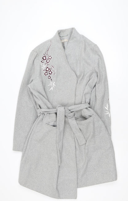 Anthology Women’s Grey Embroidered Belted Wool Blend Trench Coat Size 12