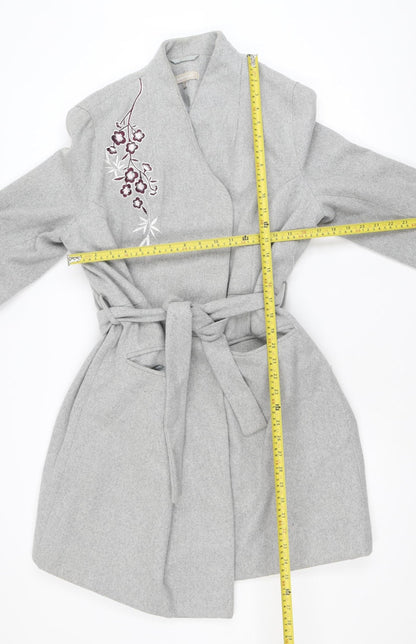 Anthology Women’s Grey Embroidered Belted Wool Blend Trench Coat Size 12