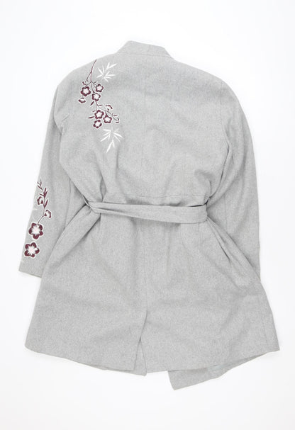 Anthology Women’s Grey Embroidered Belted Wool Blend Trench Coat Size 12
