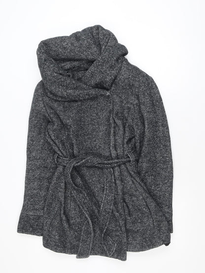 New Look Women's Grey Belted Knit Overcoat Size 14