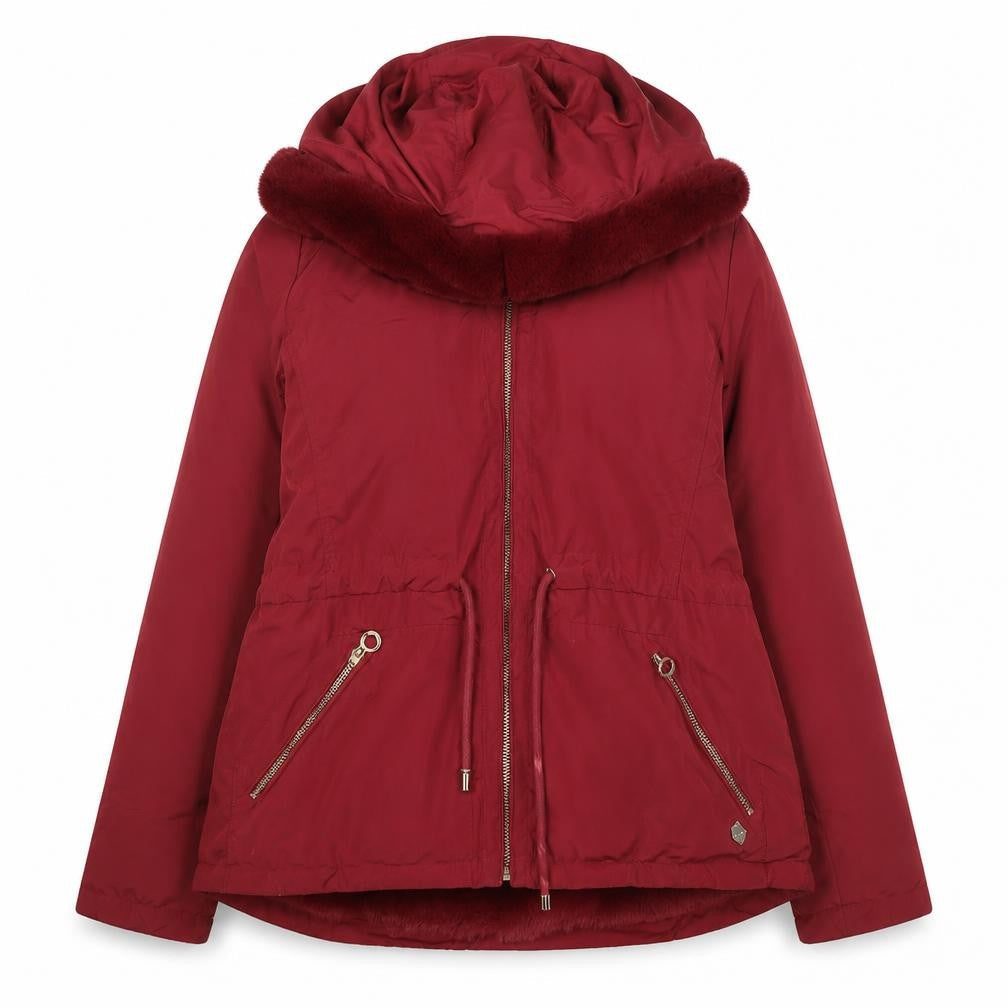 Quebramar Womens Red Hooded Parka Jacket XS Polyester Lined