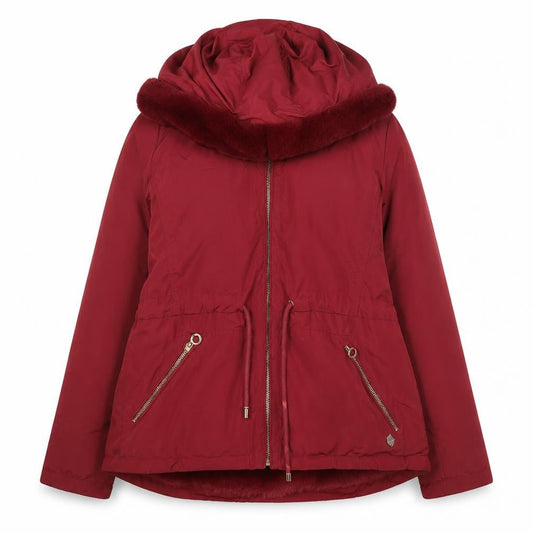 Quebramar Womens Red Hooded Parka Jacket XS Polyester Lined