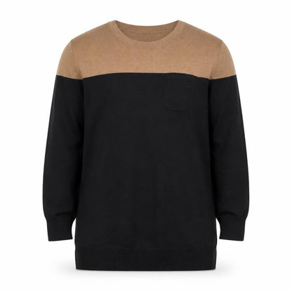 Front view of Wallis Black and Beige Crew Neck Jumper unisex xl long sleeve knit