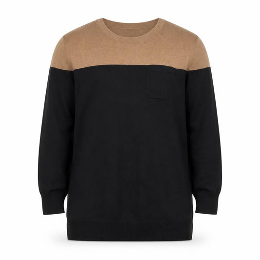Front view of Wallis Black and Beige Crew Neck Jumper unisex xl long sleeve knit