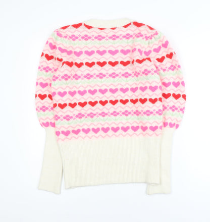 Savida Womens Multicoloured Heart Knit Crew Neck Pullover Jumper Size 10