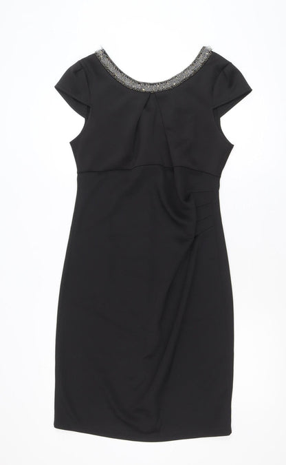 Dunnes Womens Black Size 14 Sheath Beaded Neck Party Dress