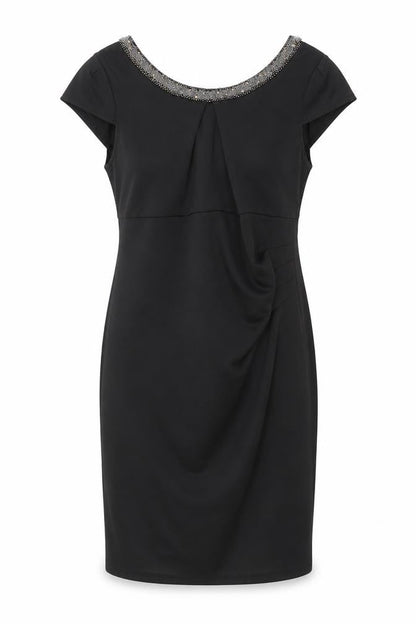 Dunnes Womens Black Size 14 Sheath Beaded Neck Party Dress