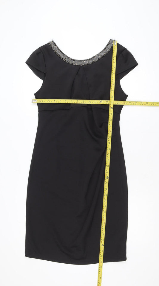 Dunnes Womens Black Size 14 Sheath Beaded Neck Party Dress