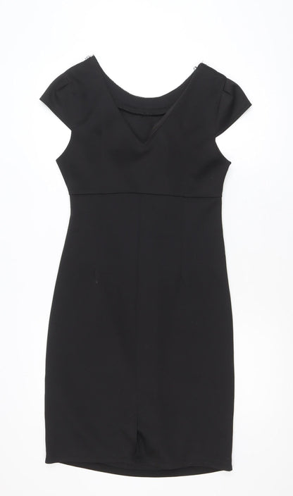 Dunnes Womens Black Size 14 Sheath Beaded Neck Party Dress