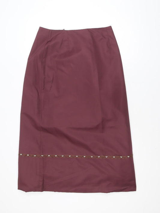 VILA Women’s Midi Burgundy Pencil Skirt Lined Beaded Detail Size L