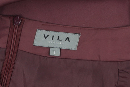 VILA Women’s Midi Burgundy Pencil Skirt Lined Beaded Detail Size L