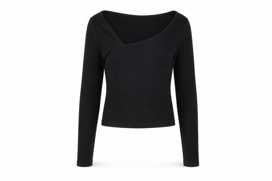 Zara Women's Black One Shoulder Long Sleeve Cropped Top S