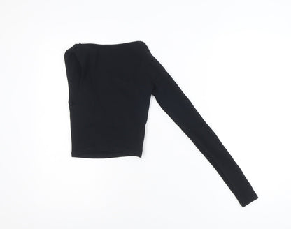 ZARA Women's Black One Shoulder Long Sleeve Cropped Top S