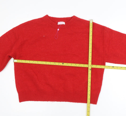Savida Women Red Crew Neck Long Sleeve Pullover Jumper Size 14
