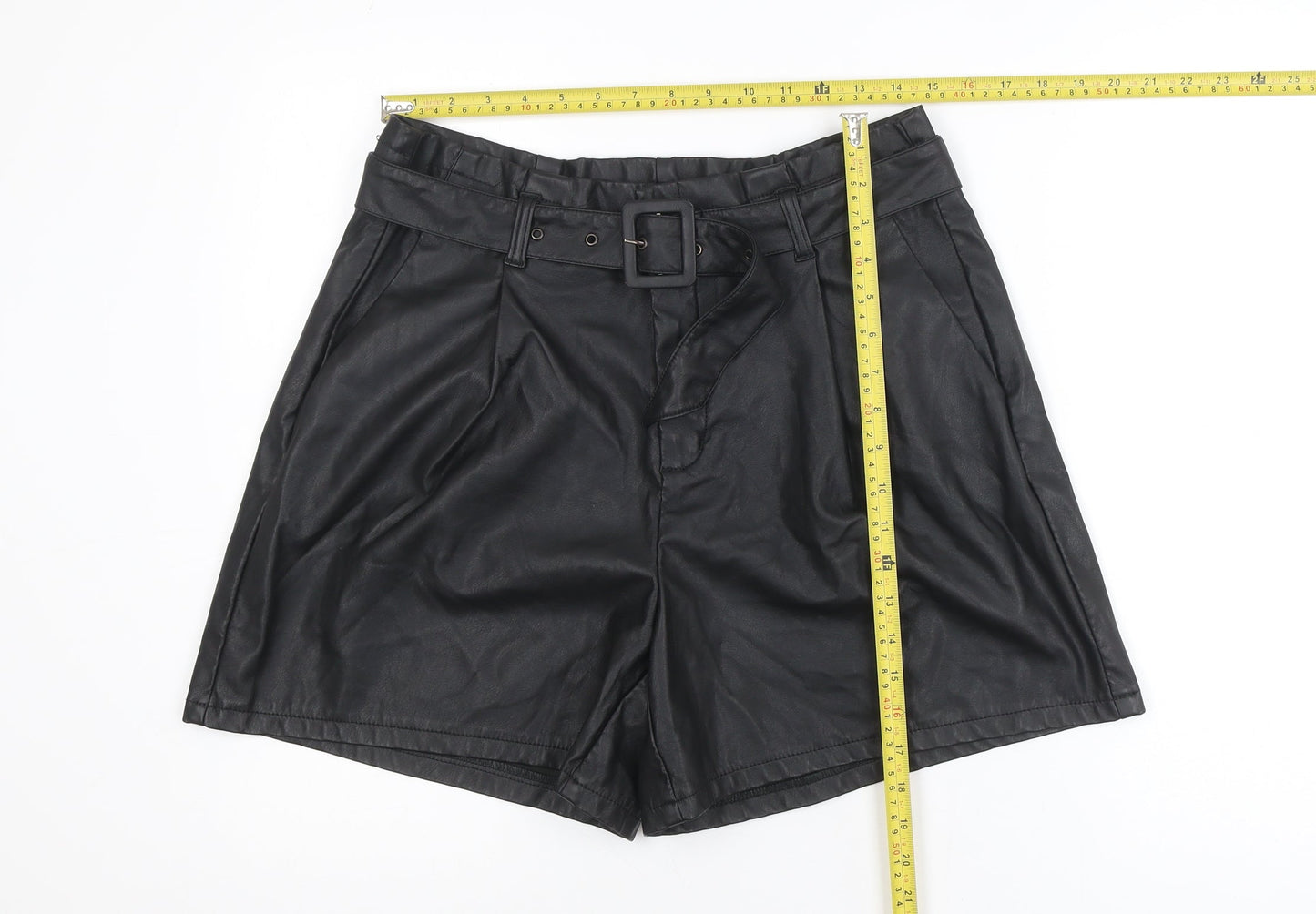 Vero Moda Women's Black Faux Leather Paperbag Shorts XL