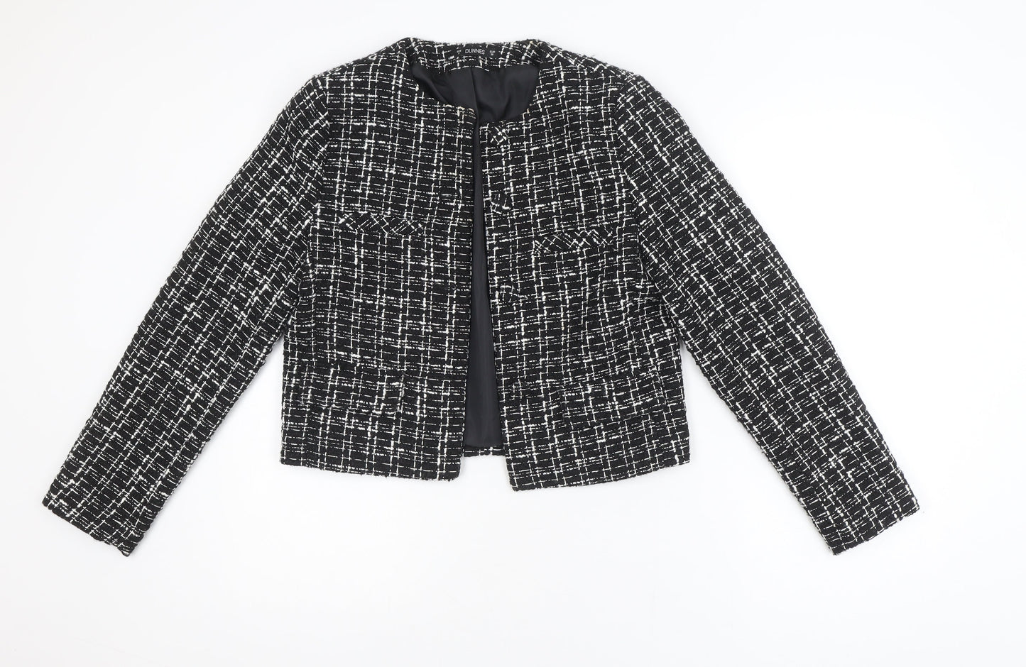 Dunnes Women Black & White Bouclé Cropped Blazer Size 8