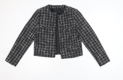Dunnes Women Black & White Bouclé Cropped Blazer Size 8