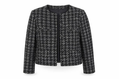 Dunnes Women Black & White Bouclé Cropped Blazer Size 8